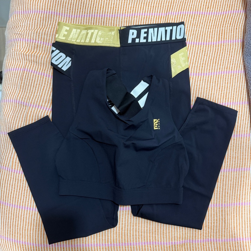 P.E Nation Backswing Sports Bra Small and Leggings Medium Black Gold - Picture 9 of 16